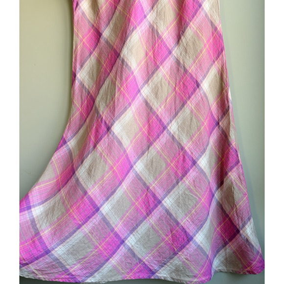 Pendleton 100% Linen Plaid Midi Dress Sleeveless Pink Taupe Preppy Plus Size 18 - Picture 7 of 16